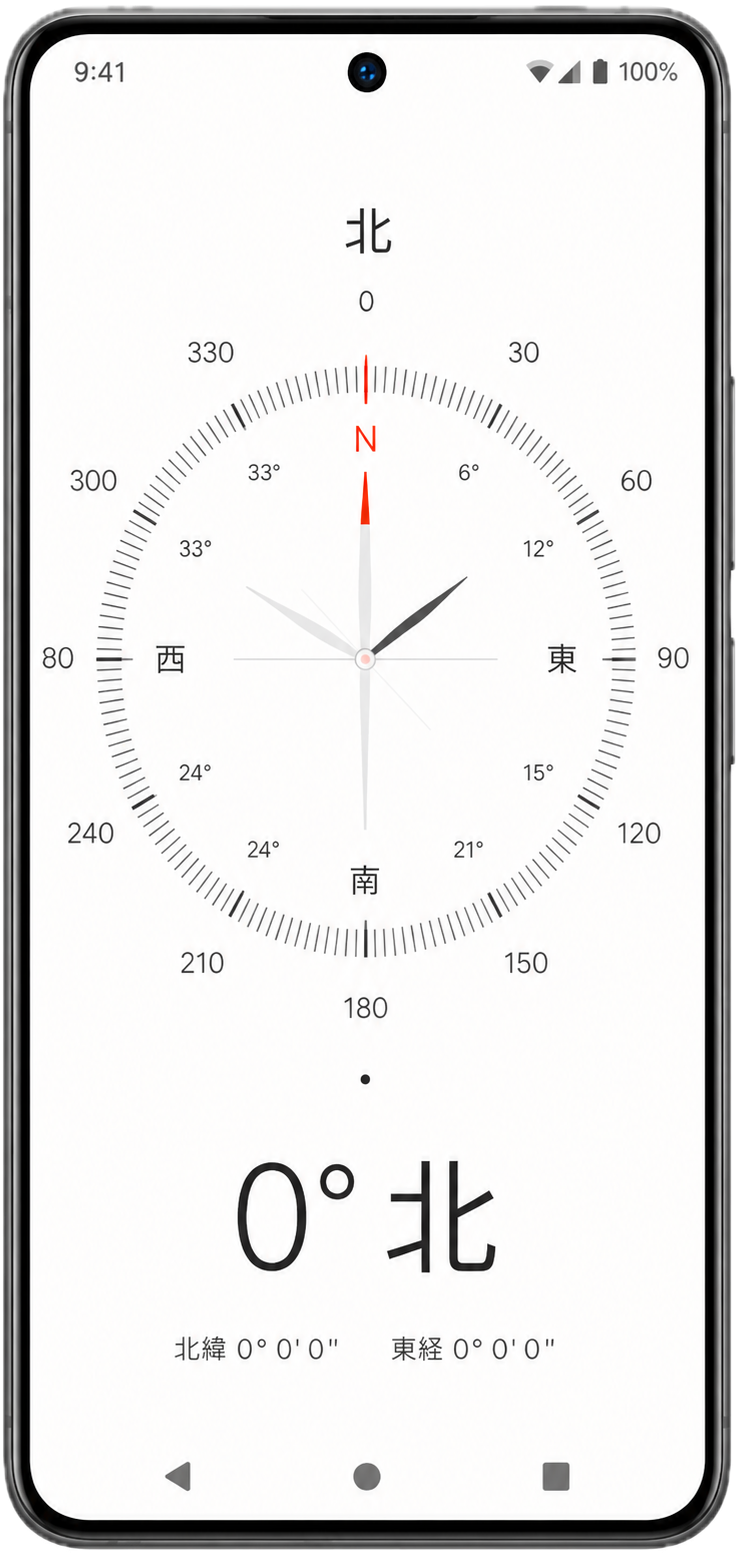 Androidのコンパスアプリの画面